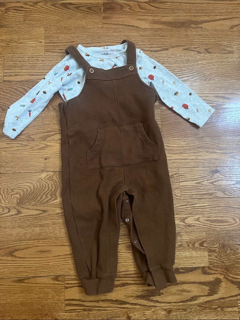Carter's Brown Ribbed Overalls with Front Pocket and Thanksgiving T shirt